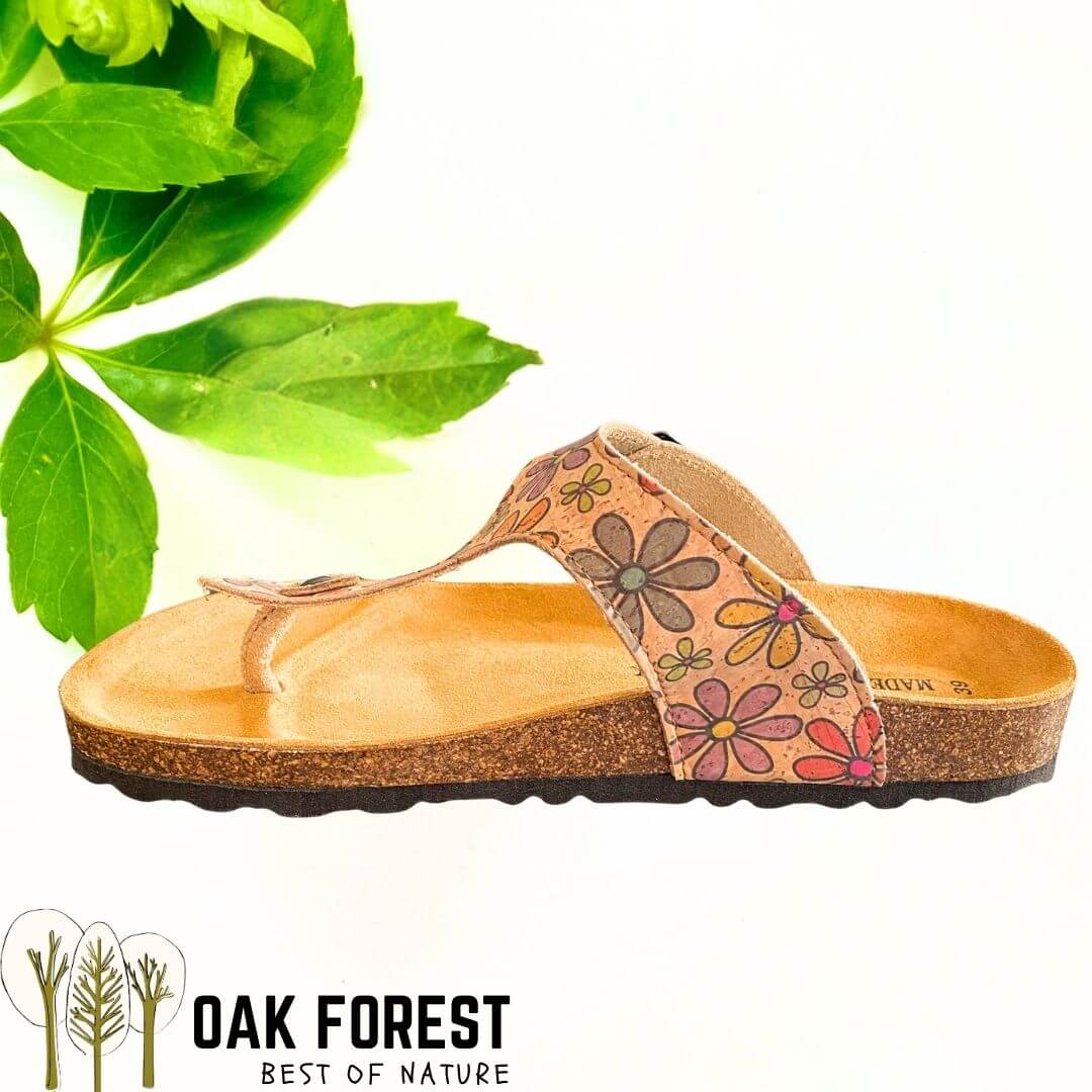 Sandale ergonomique en liège femme Birk Flower Power vue de profil avec motif floral