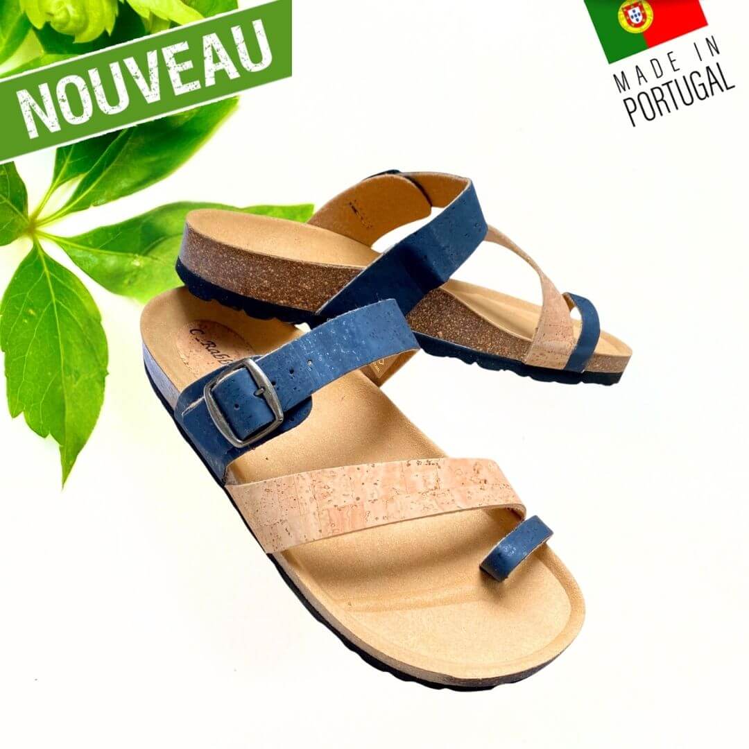 Sandales en liège bicolore marine et naturel modèle Indiana - Oak Forest