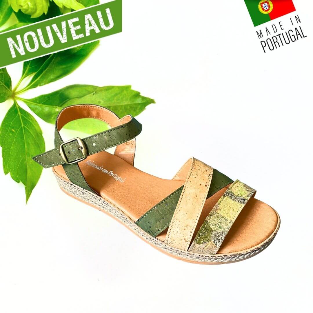 Sandales femme liège naturel vert Roma – made in portugal – Oak Forest