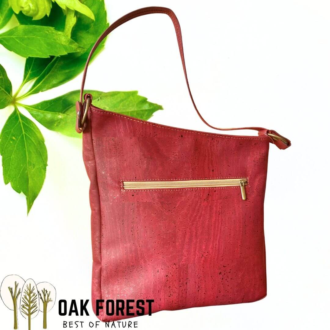 Sac épaule en liège patchwork bordeaux, naturel et écorce veinée — modèle Vendange vue arriere