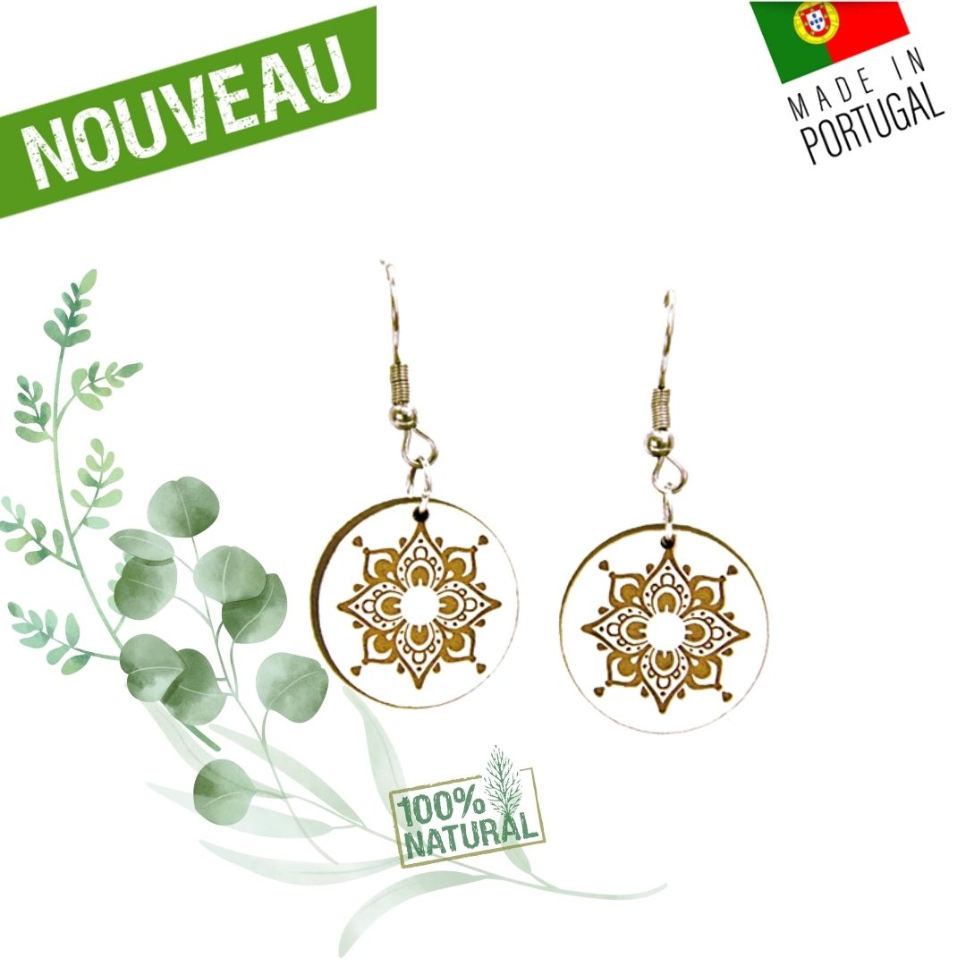 boucles d'oreilles bois de liège-boucles d'oreilles femme liege - boucles d'oreilles fleurs - boucles d'oreille portugal - boucle d'oreille femme légère - boucles d'oreille orange - boucles d'oreilles originales