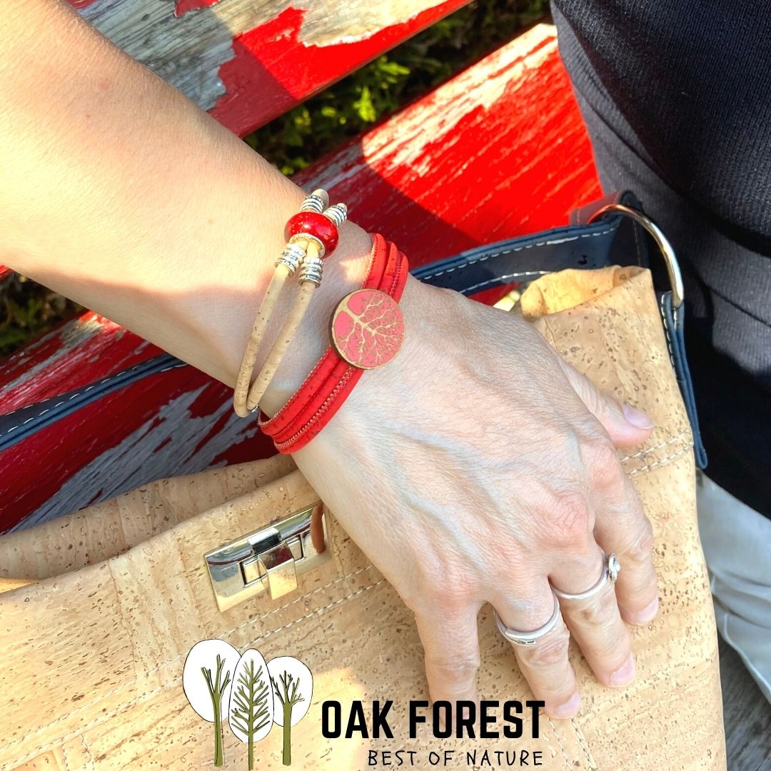 bracelet liège - bracelet liege - bracelet en liège - bracelet en liege - bracelet fleur - bracelet vegan - bracelet femme pas cher - bracelet fantaisie - bijou liège - bijoux liège - arbre de vie - bracelet arbre de vie - Bracelet naturel - bracelet rouge femme vegan - bracelet vegan femme made in France - bracelet made in portugal
