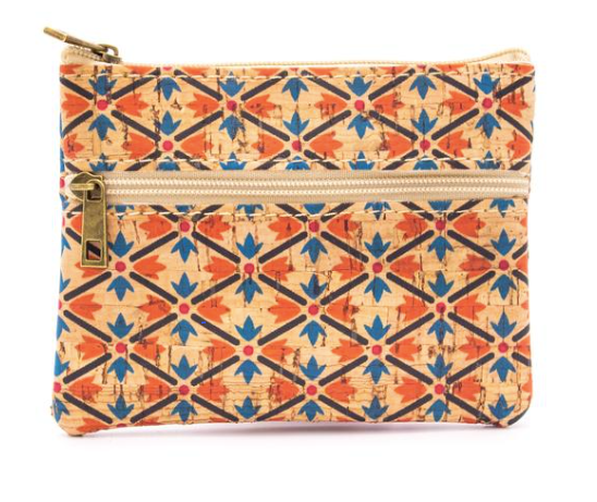 Natural cork purse "Orange and blue"