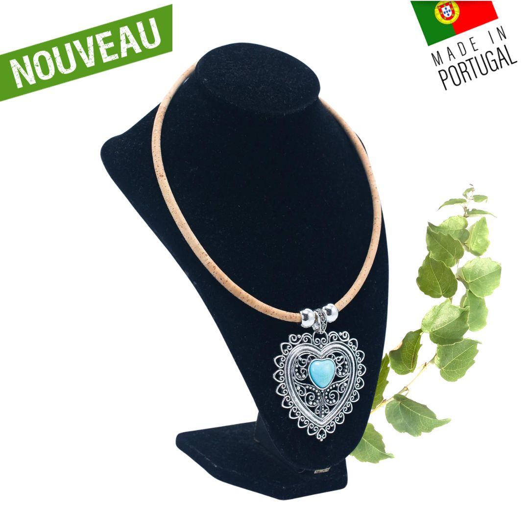 collier en liège - collier en liege - collier liège - collier liege - collier bois- Mandala- collier fantaisie - collier pas cher - idée cadeau noël - idée cadeaux Noel - pendentif - collier coeur