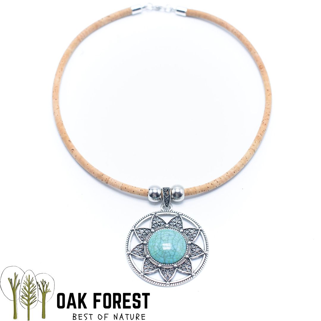 collier en liège - collier en liege - collier liège - collier liege - collier bois- Mandala- collier fantaisie - collier pas cher - idée cadeau noël - idée cadeaux Noel - pendentif - collier coeur - collier vegan - collier femme vegan - collier femme palmier - collier femme feuille portugal - collier bleu femme - collier soleil femme - collier turquoise femme