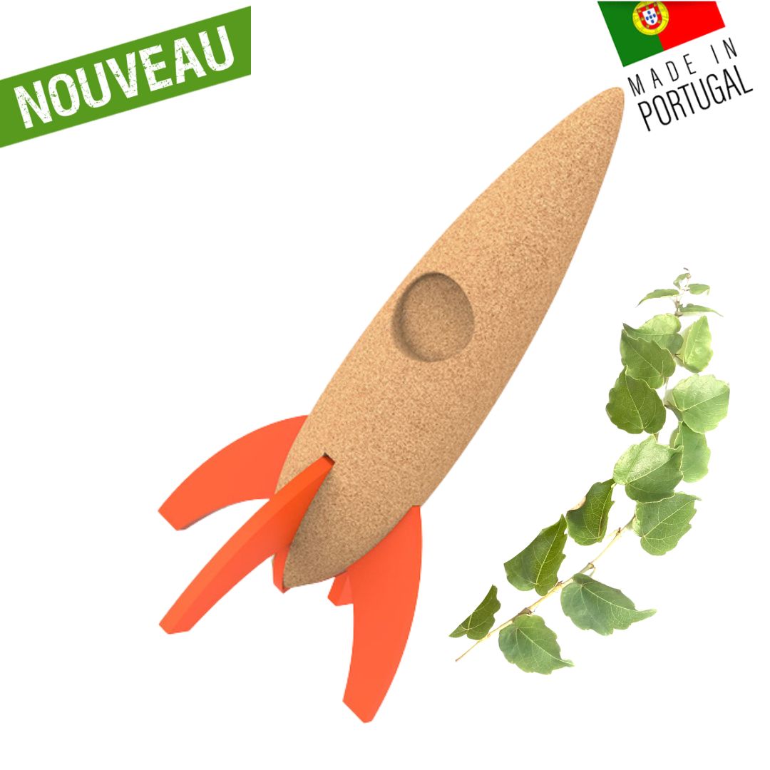 jouet en liege - jouet bois - jouets bois - jouet vegan - jouet ecoresponsable - jouets eco responsable - jouet original - jouet naturel - voiture de course en liege - voiture de course en bois - jouet artisanal - fusée spatiale enfant - jouet garçon - vaisseau spatial enfant - navette spatiale - étoiles -