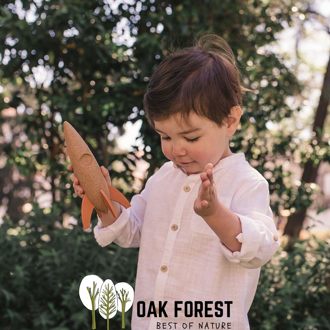 jouet en liege - jouet bois - jouets bois - jouet vegan - jouet ecoresponsable - jouets eco responsable - jouet original - jouet naturel - voiture de course en liege - voiture de course en bois - jouet artisanal - fusée spatiale enfant - jouet garçon - vaisseau spatial enfant - navette spatiale - étoiles -