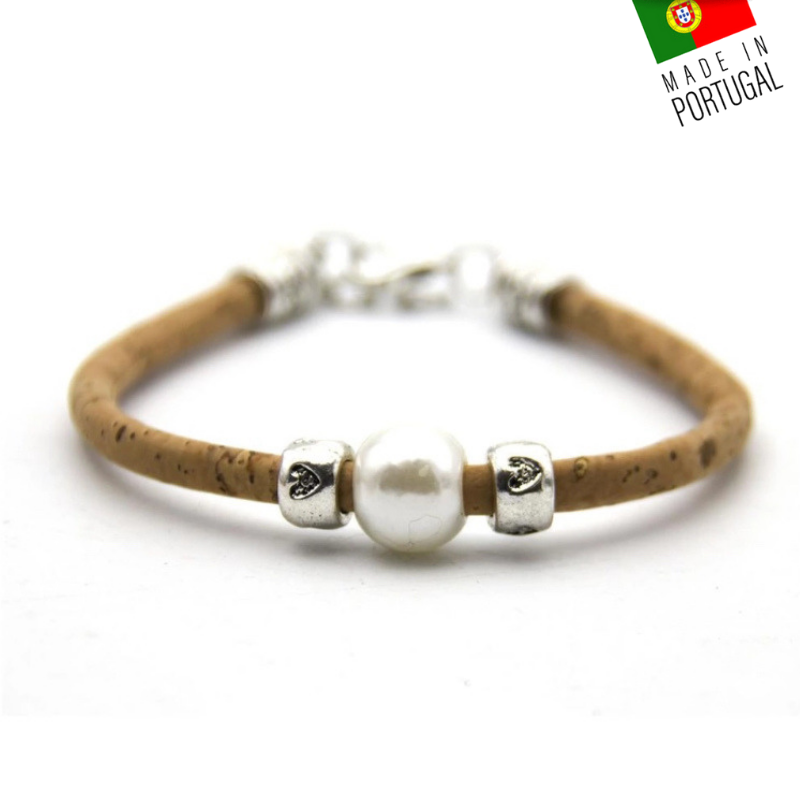 bracelet perle liege vegan - bracelet vegan - made in france - made in portugal - bracelet épuré - bracelet chic naturel