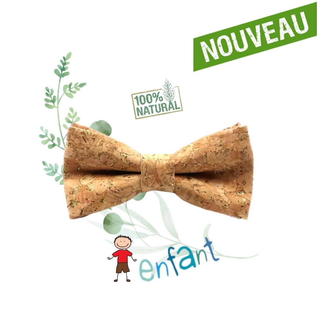 Noeud Papillon en liège "Reflets Dorés" -  Adulte ou Enfant