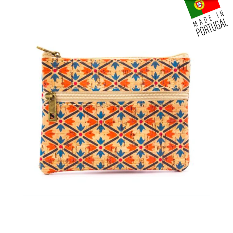 Natural cork purse "Orange and blue"