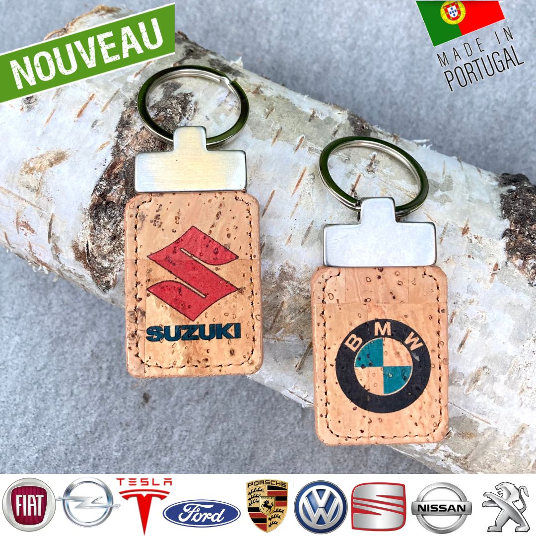 porte-clé portugal - porte-clé liege vegan - porte-clé fleurs - porte clés voiture BMW Suzuki