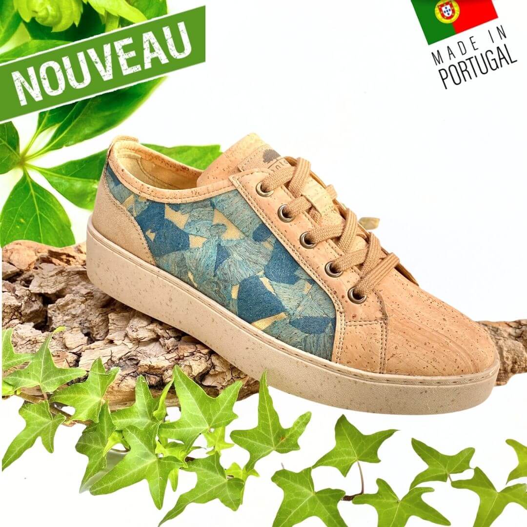 Basket femme Vitral en liège naturel et liège bleu vue de côté