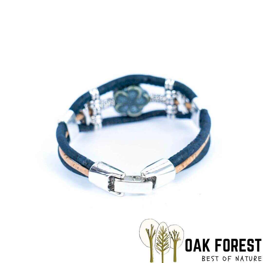 bracelet liege femme pas cher - bracelet liege fleuri - bracelet liège pour femme - bijoux en liège fleuri - bijoux femme portugal - idée cadeau fête des mères - bracelet fille vegan- bijou en bois - bijoux liege - bijou portugal - bijoux fantaisie pas cher