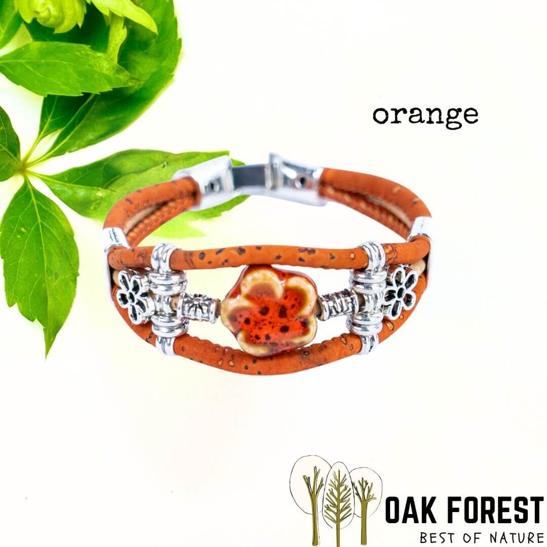 bracelet liege femme pas cher - bracelet liege fleuri - bracelet liège pour femme - bijoux en liège fleuri - bijoux femme portugal - idée cadeau fête des mères - bracelet fille vegan- bijou en bois - bijoux liege - bijou portugal - bijoux fantaisie pas cher