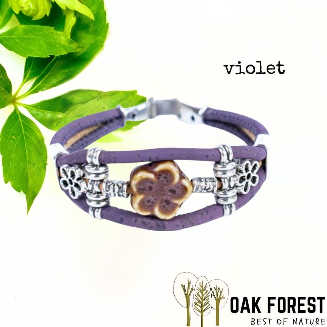 bracelet liege femme pas cher - bracelet liege fleuri - bracelet liège pour femme - bijoux en liège fleuri - bijoux femme portugal - idée cadeau fête des mères - bracelet fille vegan- bijou en bois - bijoux liege - bijou portugal - bijoux fantaisie pas cher