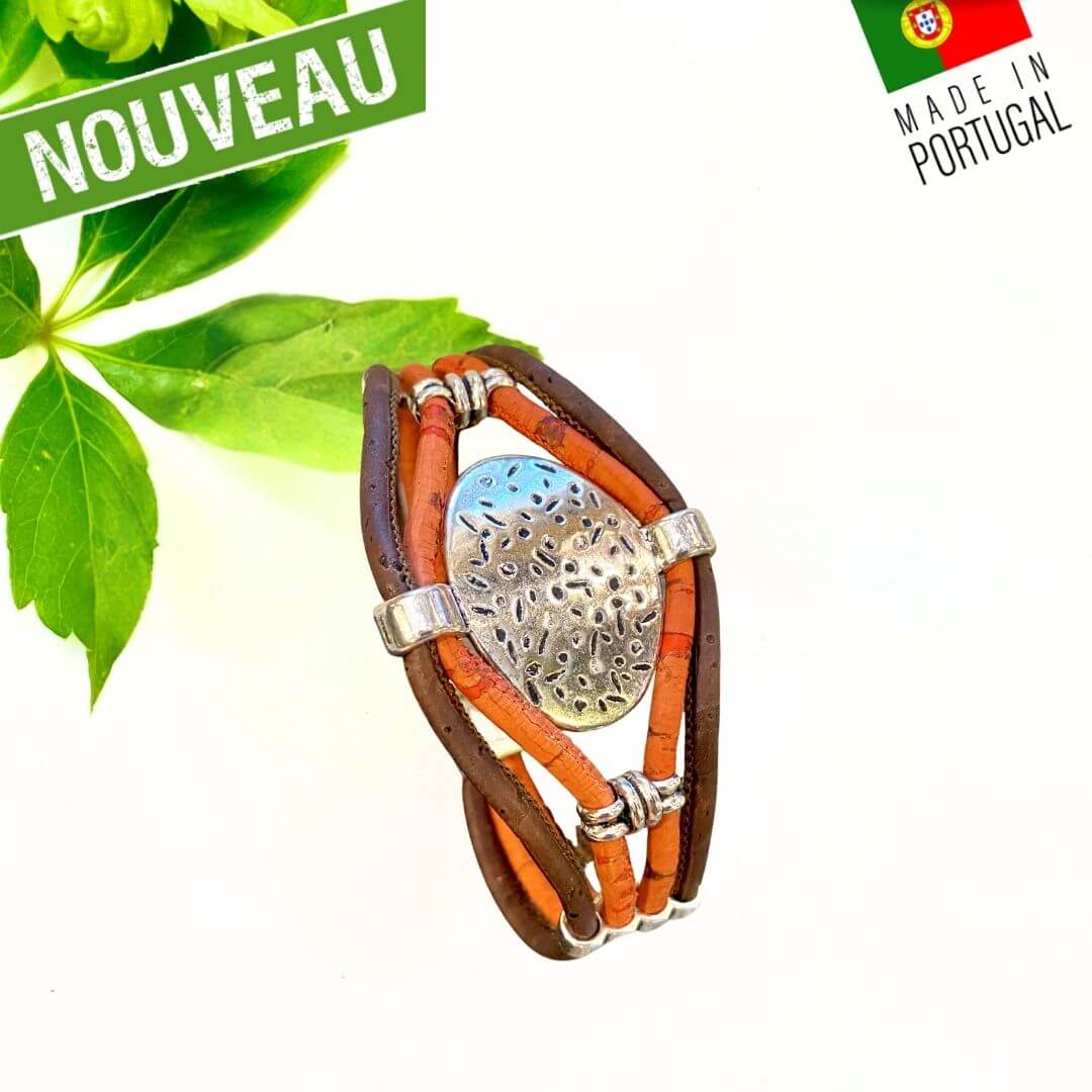 bracelet liège - bracelet en liège - bracelet liege - bracelet en liege Portugal - bracelet femme vegan - bracelet femme marron - bracelet femme perles nacrées - bracelet artisanal portugal - liege made in France - liege made in portugal