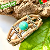 bracelet liege femme vegan - bracelet en liege - bracelet liège portugal - bracelet liège noir et or - bracelet femme noir or - bracelet en liège vegan - bracelet chic en liège- bracelet perle turquoise femme - bracelet femme perle bleue - bracelet vegan perle bleu - bracelet turquoise femme