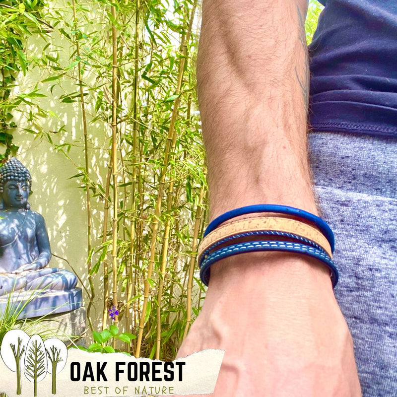 bracelet homme vegan liege - bracelet liege homme portugal - bracelet made in france - bracelet croix homme - bracelet Ninja homme - bracelet bleu marine homme - trio de bracelets pour homme - idée cadeau homme - fête des pères - idée cadeau noel pas cher - bijoux fantaisie - bracelet vegan homme bleu