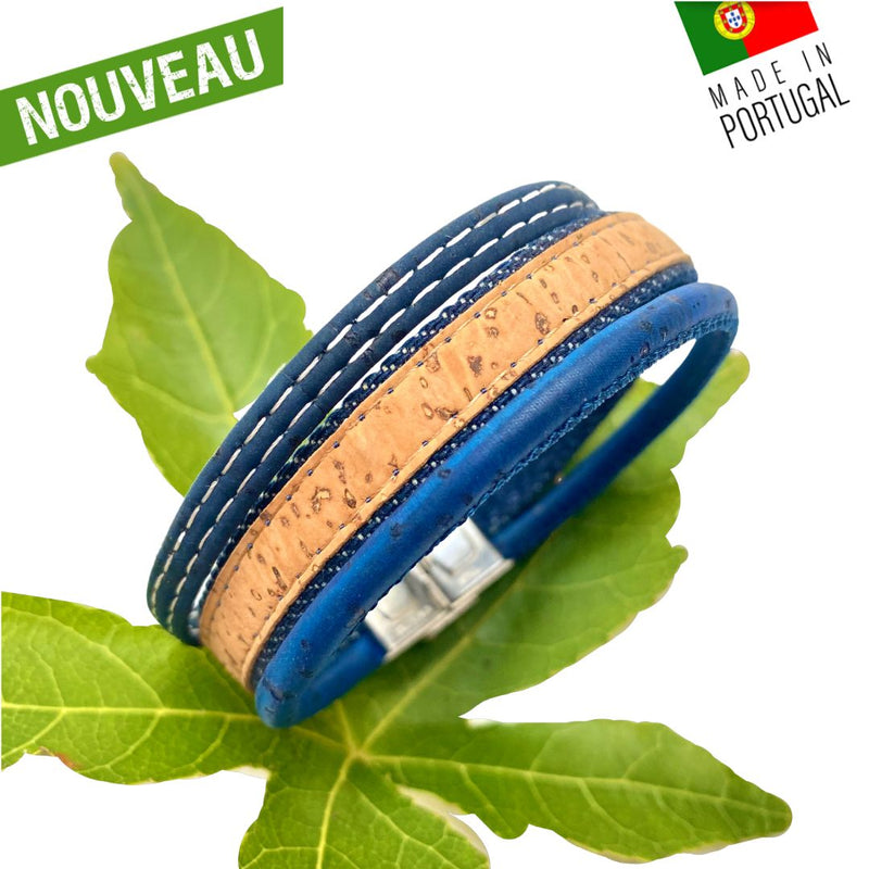 bracelet homme vegan liege - bracelet liege homme portugal - bracelet made in france - bracelet croix homme - bracelet Ninja homme - bracelet bleu marine homme - trio de bracelets pour homme - idée cadeau homme - fête des pères - idée cadeau noel pas cher - bijoux fantaisie - bracelet vegan homme bleu