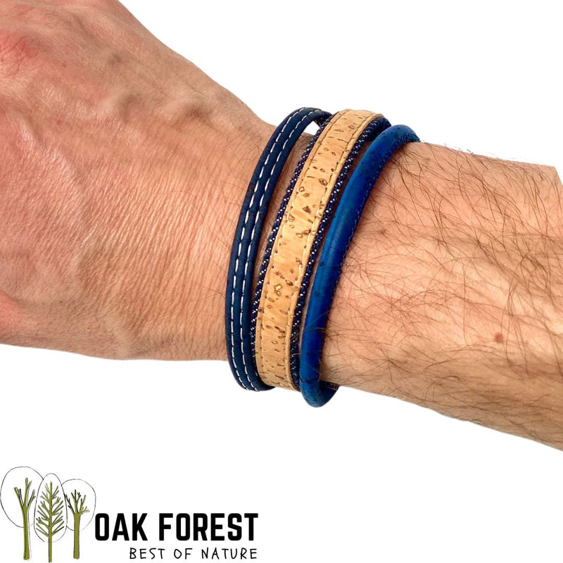 bracelet homme vegan liege - bracelet liege homme portugal - bracelet made in france - bracelet croix homme - bracelet Ninja homme - bracelet bleu marine homme - trio de bracelets pour homme - idée cadeau homme - fête des pères - idée cadeau noel pas cher - bijoux fantaisie - bracelet vegan homme bleu