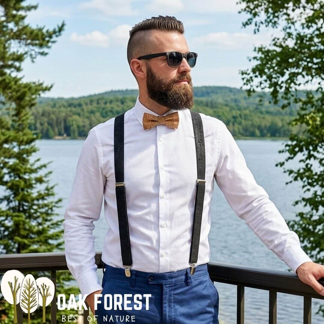 bretelles homme hipster vegan en liège noir 