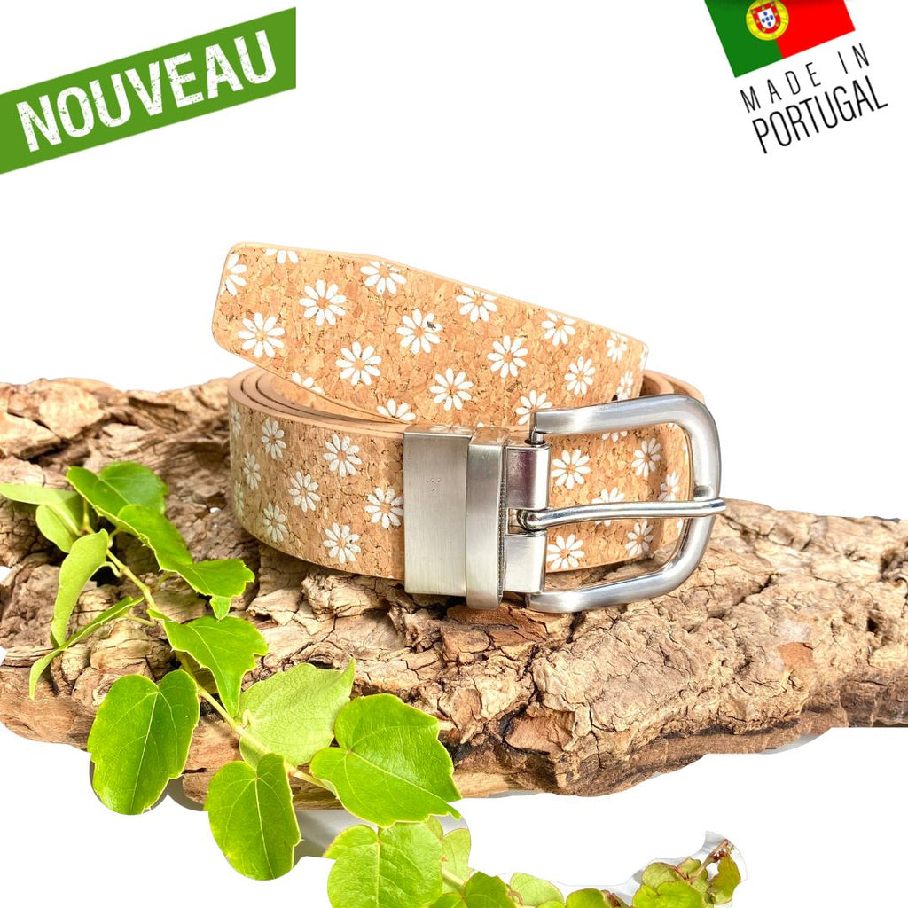 Reversible cork belt Daisies 2 in 1 Vegan Belt