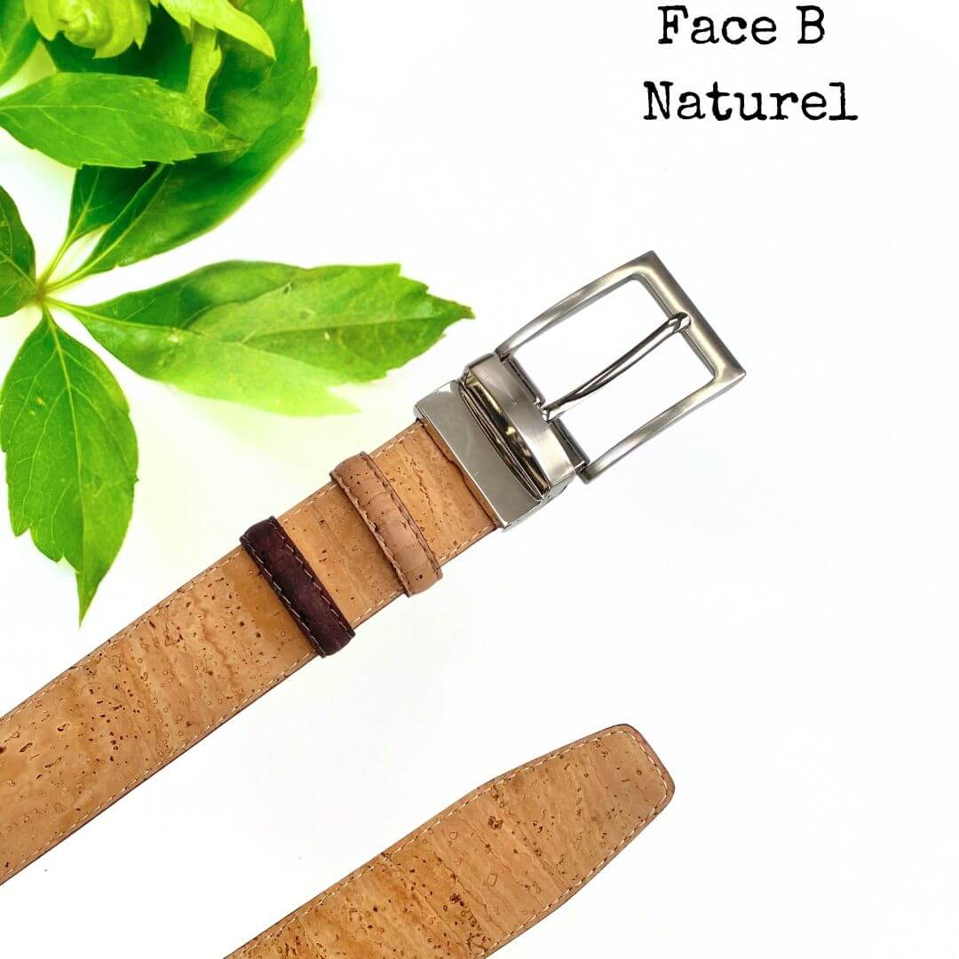 Face B en liège naturel de la ceinture réversible