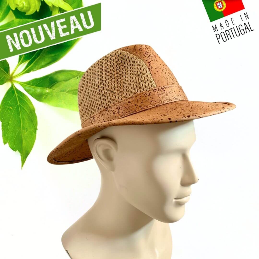 Chapeau fedora en liège Algarve porté sur un mannequin