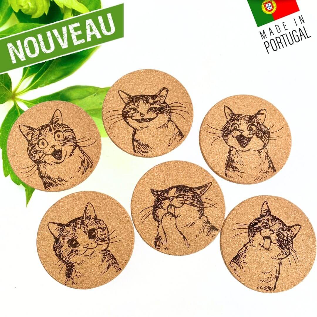 sous bock liege vegan - sous bock liège vegan portugal - sous verre en liège - dessous de verre en liège - dessous de verres en liège portugal - dessous de verre carré - sous bocks carré portugal vegan - mandala sous verre mandala portugal - Made in France - Dessous Chat - liege cats - petit chats - cadeau chat