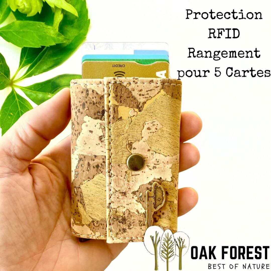 porte carte en liege - protege cartes en liege vegan - pochette pour cartes de crédit - pochette vegan en liege - range carte pour homme - portefeuille homme mini - protection cartes contre vol - RFID cartes