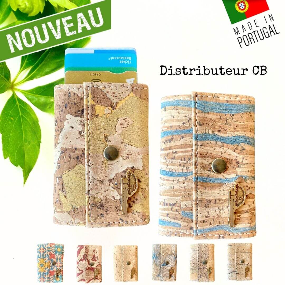 porte carte en liege - protege cartes en liege vegan - pochette pour cartes de crédit - pochette vegan en liege - range carte pour homme - portefeuille homme mini - protection cartes contre vol - RFID cartes