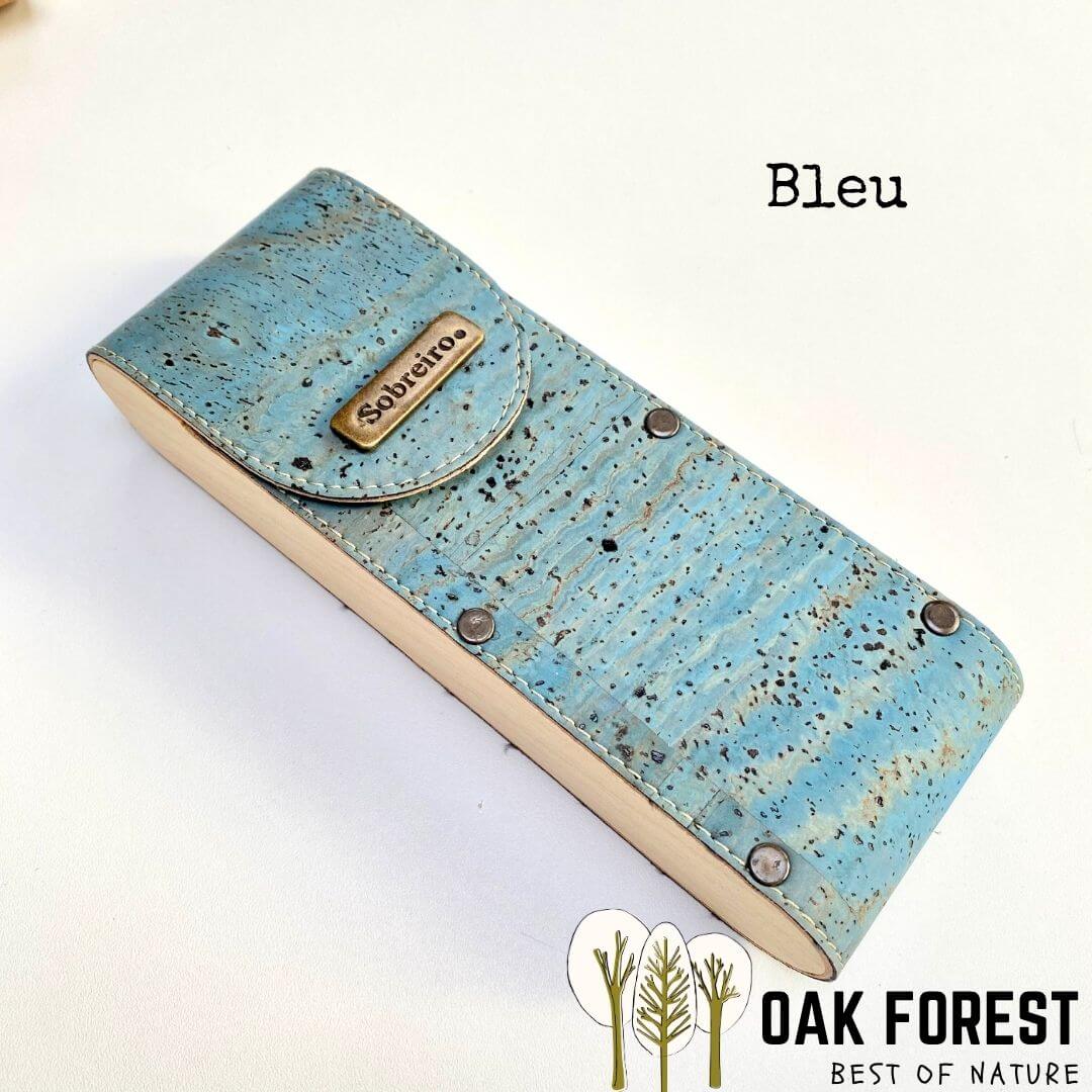 étui lunettes liège bois naturel rigide vegan Bleu