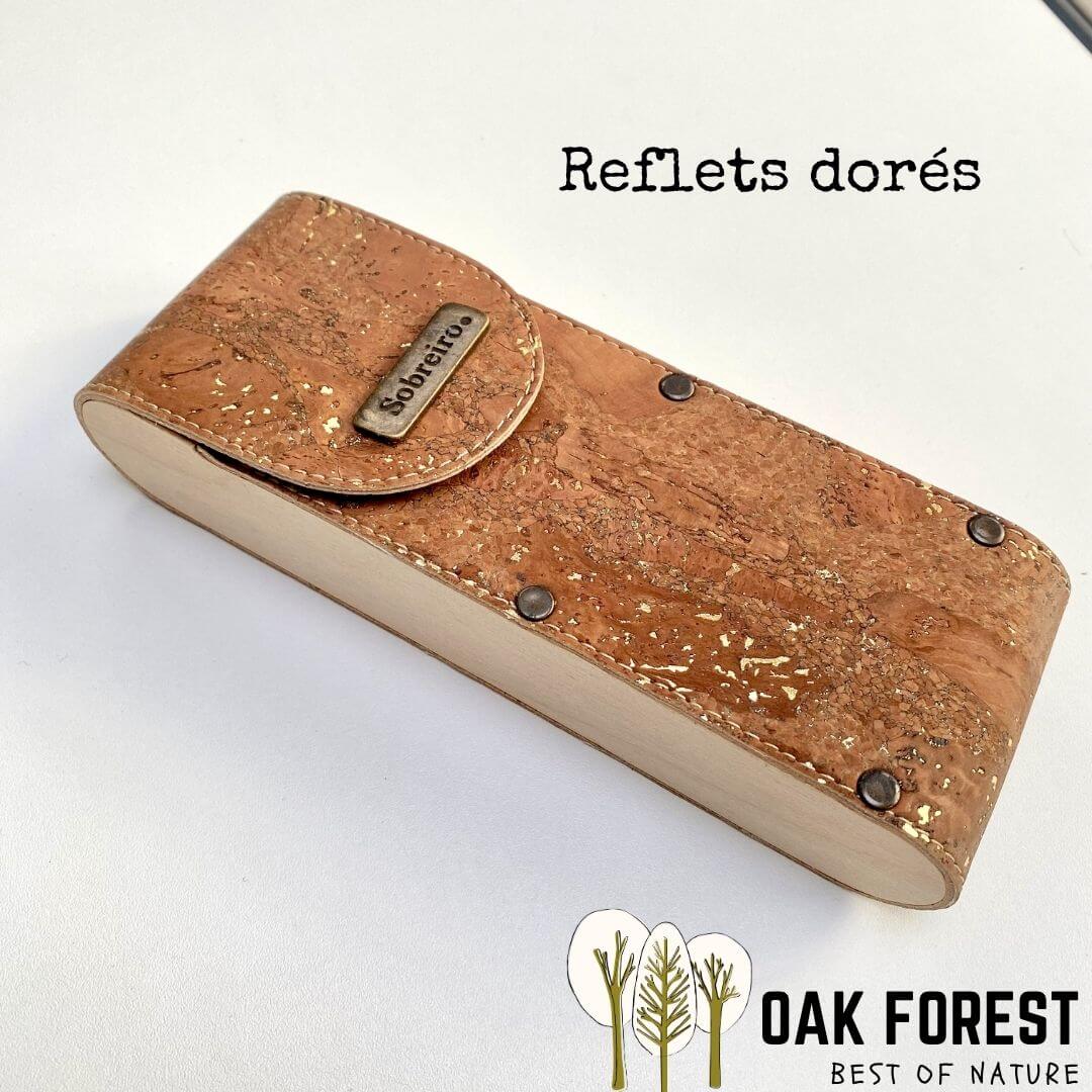 étui lunettes liège bois naturel rigide vegan reflets dorés