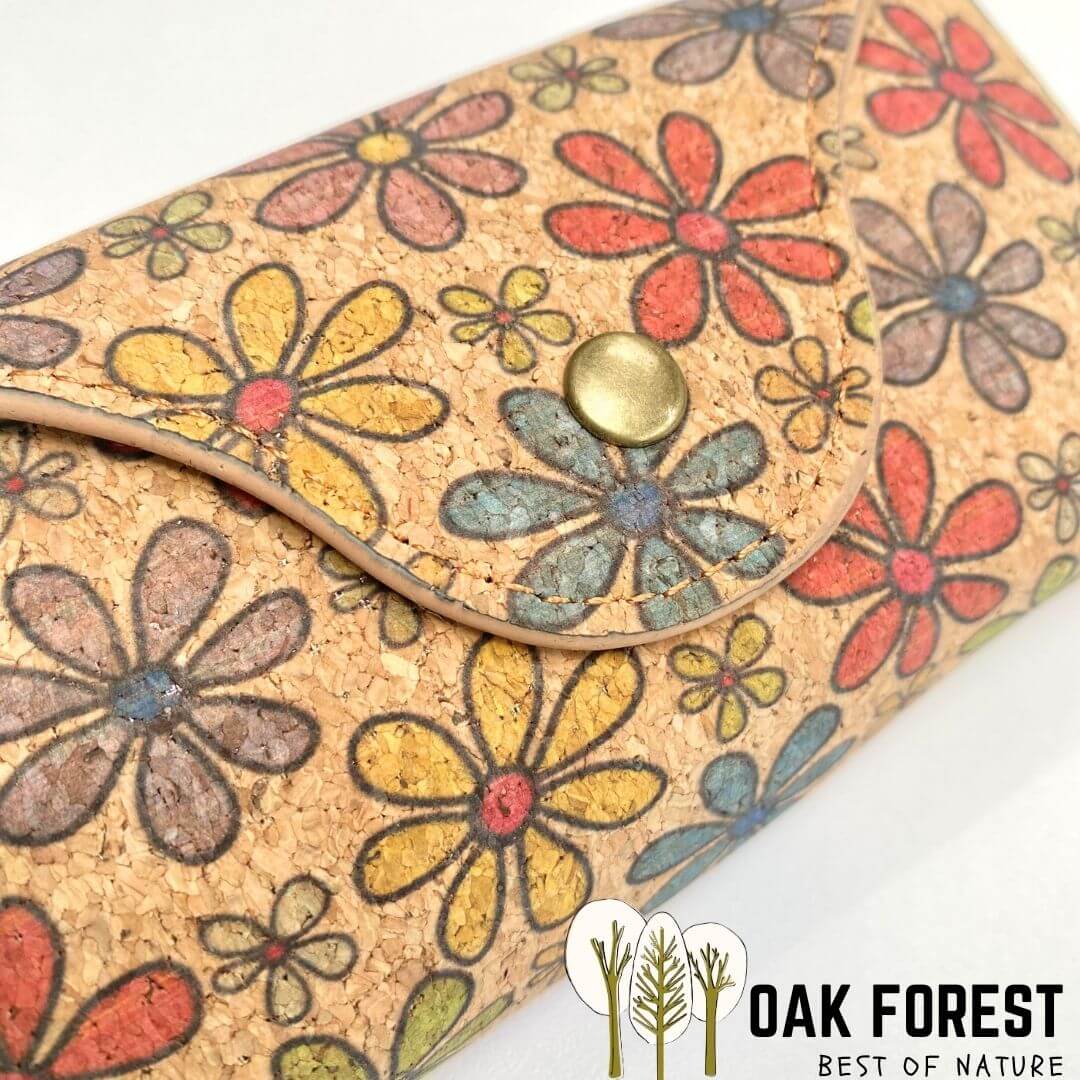 Zoom Étui à lunettes semi rigide en liège motif fleuri avec attache porte-clés Oak Forest