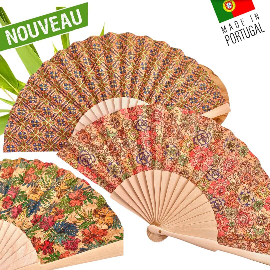 eventail femme vegan - éventail en liège - éventail artisanal - éventail bois - idée cadeau femme - idée cadeau fête des mères - éventail espagnol - eventail fleuri - éventail - ventilation été - éventail pour femme - joli éventail en liège - 