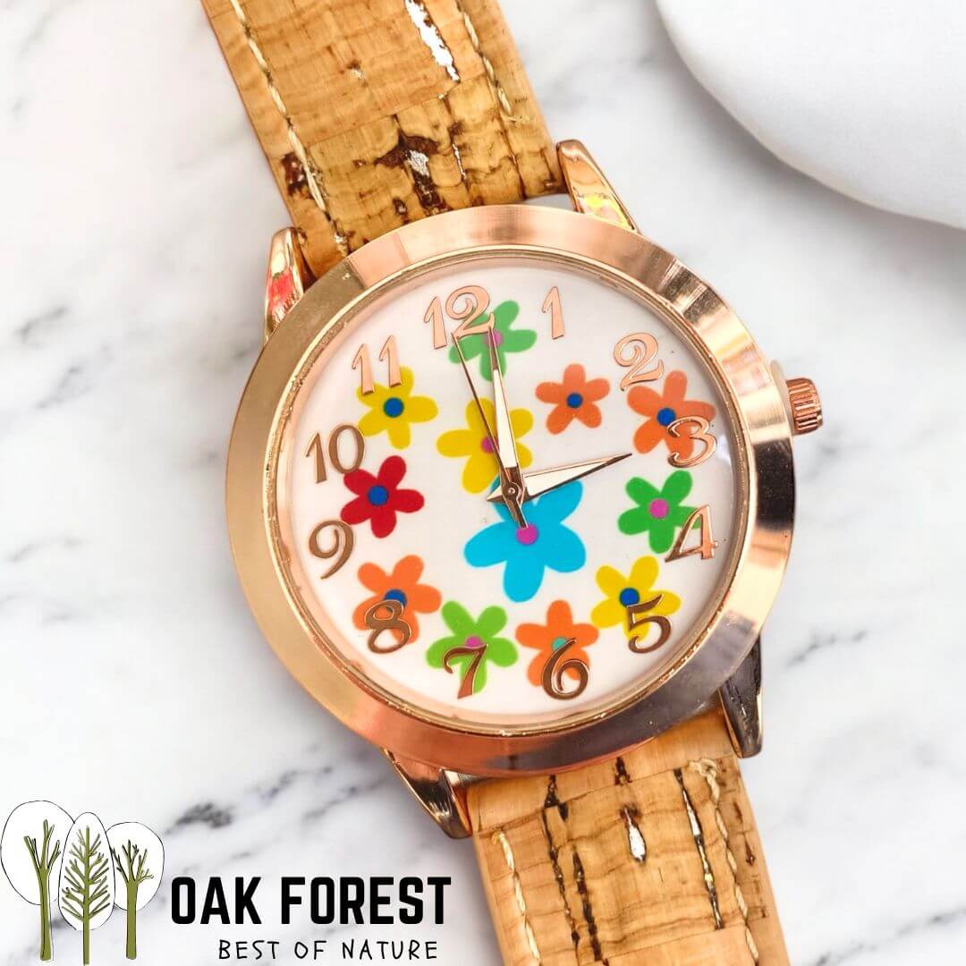 montre vegan en liege - montre liege portugal - montre cuir végétal - montre mixte - montre femme - montre homme - montre naturel pas cher - montre femme vegan en liege rose - montre blanche - montre japon - montre femme flower - montre hippie vegan