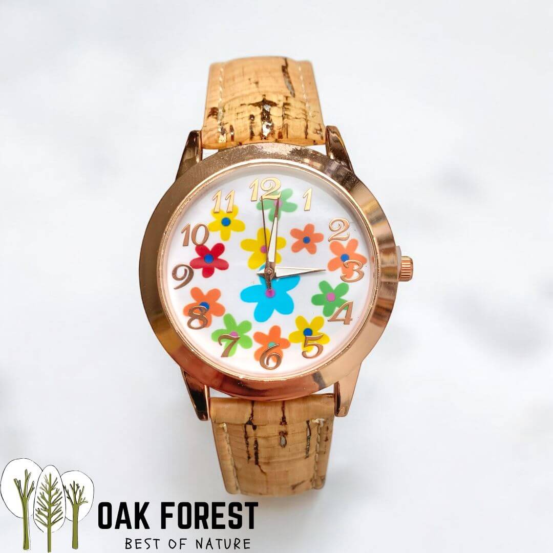 montre vegan en liege - montre liege portugal - montre cuir végétal - montre mixte - montre femme - montre homme - montre naturel pas cher - montre femme vegan en liege rose - montre blanche - montre japon - montre femme flower - montre hippie vegan