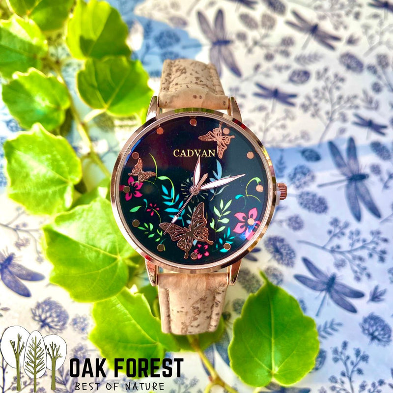 montre vegan en liege - montre liege portugal - montre cuir végétal - montre mixte - montre femme - montre homme - montre naturel pas cher - montre femme vegan en liege rose - montre papillon - montre butterfly - montre femme papillons