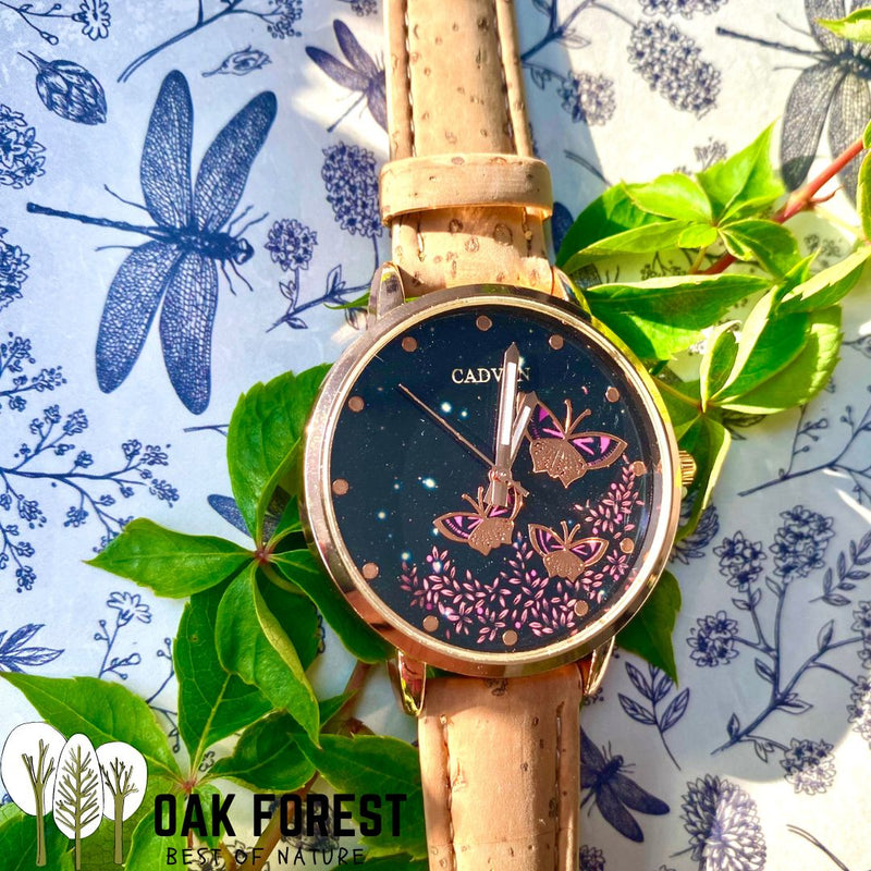 montre vegan en liege - montre liege portugal - montre cuir végétal - montre mixte - montre femme - montre homme - montre naturel pas cher - montre femme vegan en liege rose - montre papillon - montre butterfly - montre femme papillons