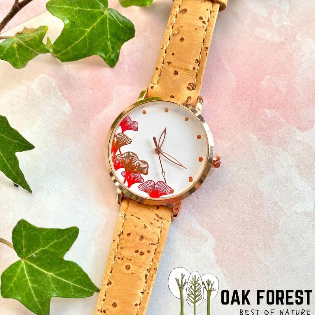 montre vegan en liege - montre liege portugal - montre cuir végétal - montre mixte - montre femme - montre homme - montre naturel pas cher - montre femme vegan en liege rose - montre blanche - montre japon - montre femme ginkgo