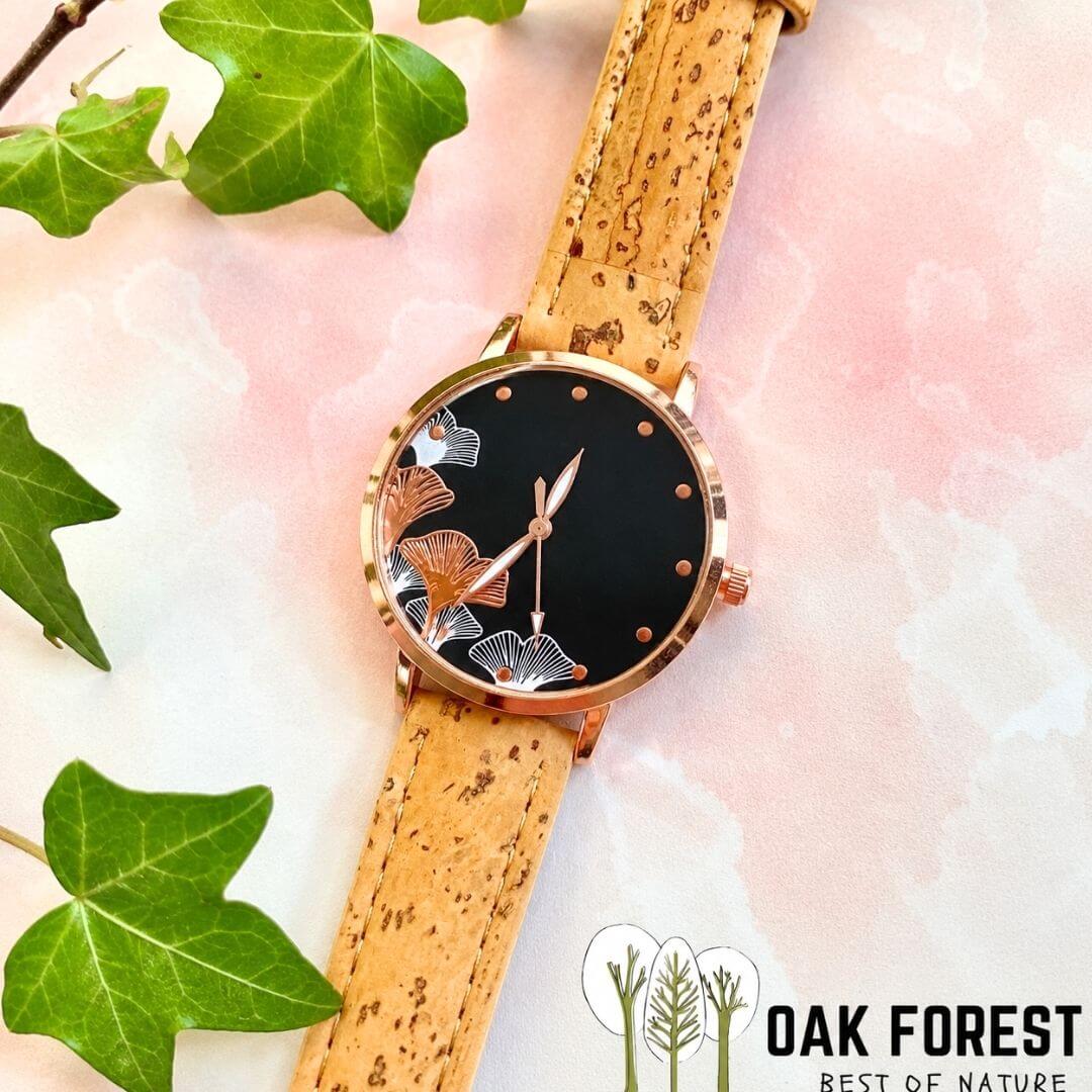 montre vegan en liege - montre liege portugal - montre cuir végétal - montre mixte - montre femme - montre homme - montre naturel pas cher - montre femme vegan en liege rose - montre blanche - montre japon - montre femme ginkgo