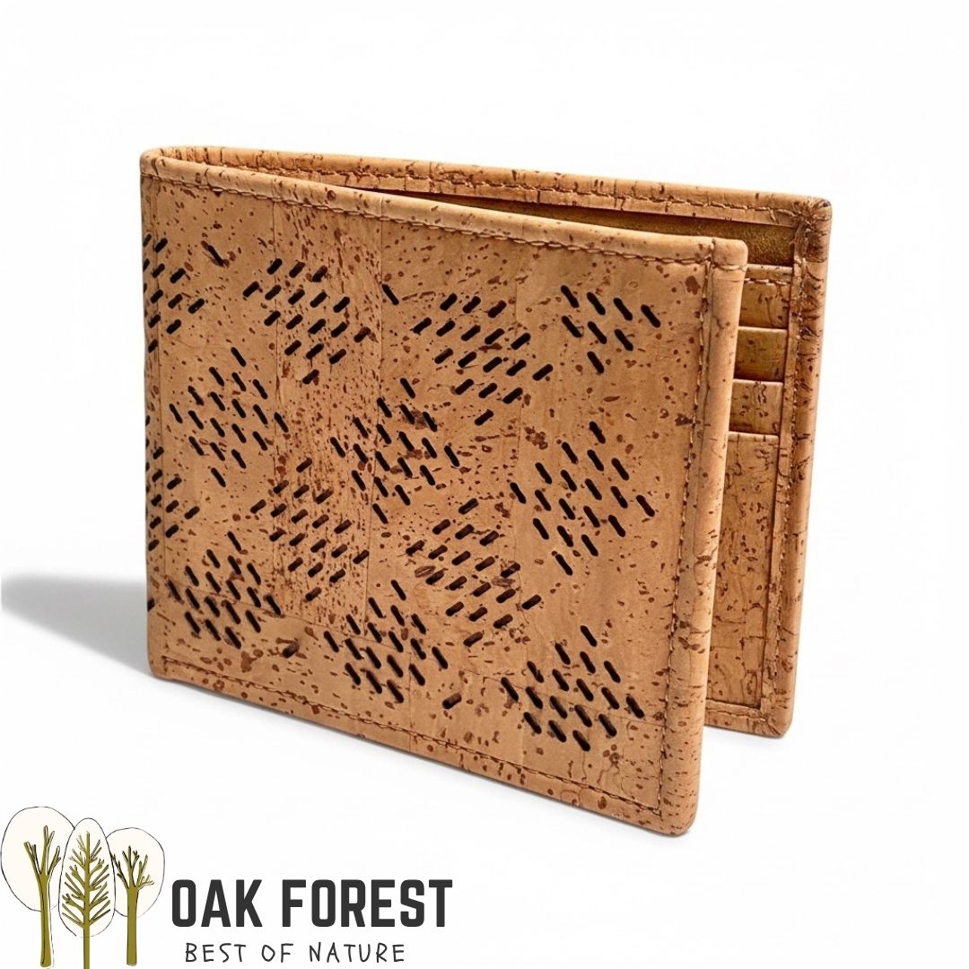 Portefeuille homme en liège naturel Persia avec motif perforé géométrique fabrication portugal