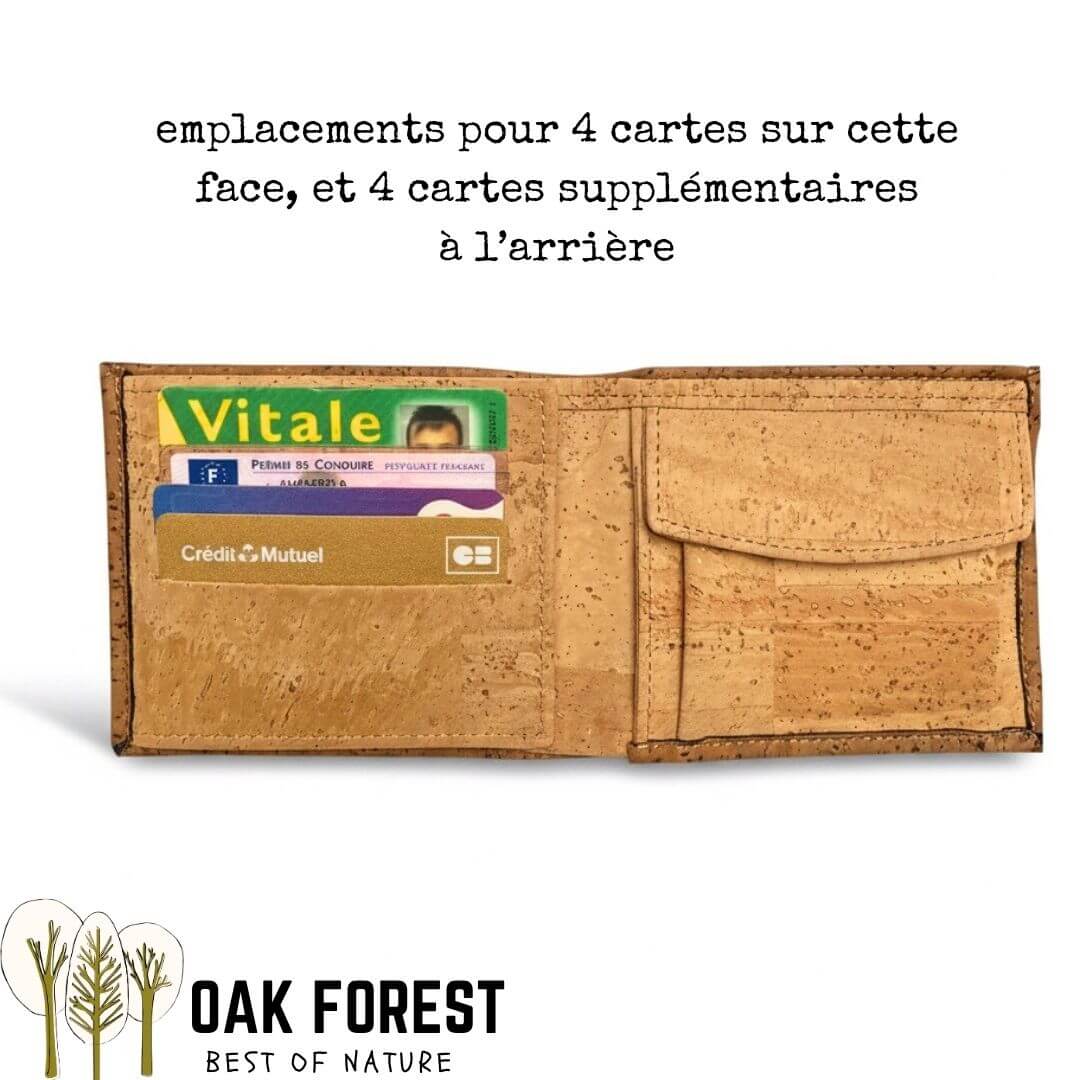 Intérieur du portefeuille Persia ouvert montrant 4 emplacements cartes et poche porte-monnaie à rabat