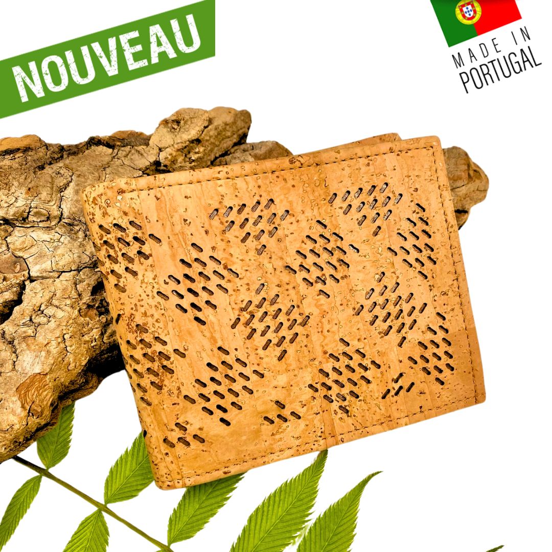 portefeuille vegan homme liège -  portefeuille compacte homme naturel - portefeuille cuir vegetal - portefeuille végétalien - portefeuille homme portugal - portefeuille fete des pères - portefeuille beige en bois -  portefeuille idée cadeaux