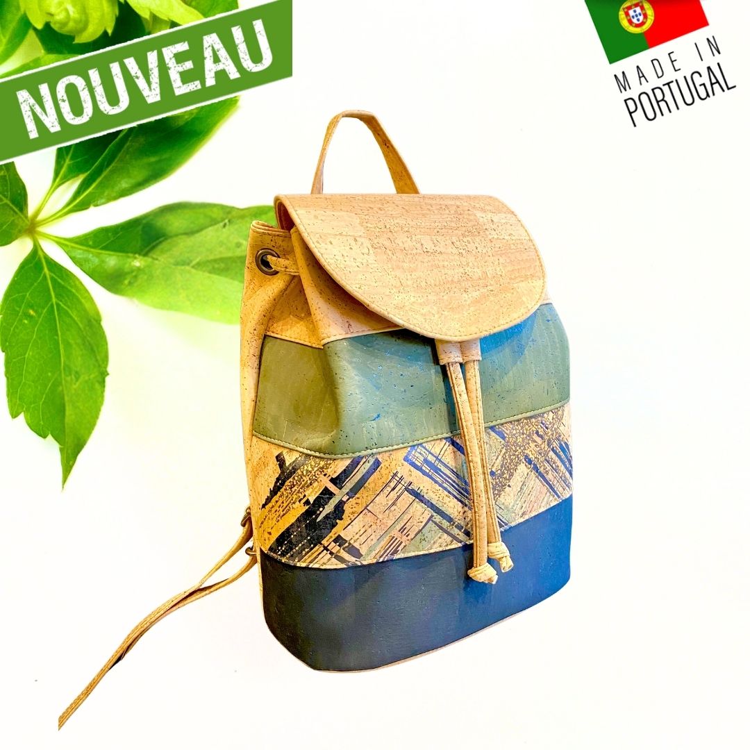 Sac à dos artisanal en liège "Trois bandes" - Sac à dos Vegan