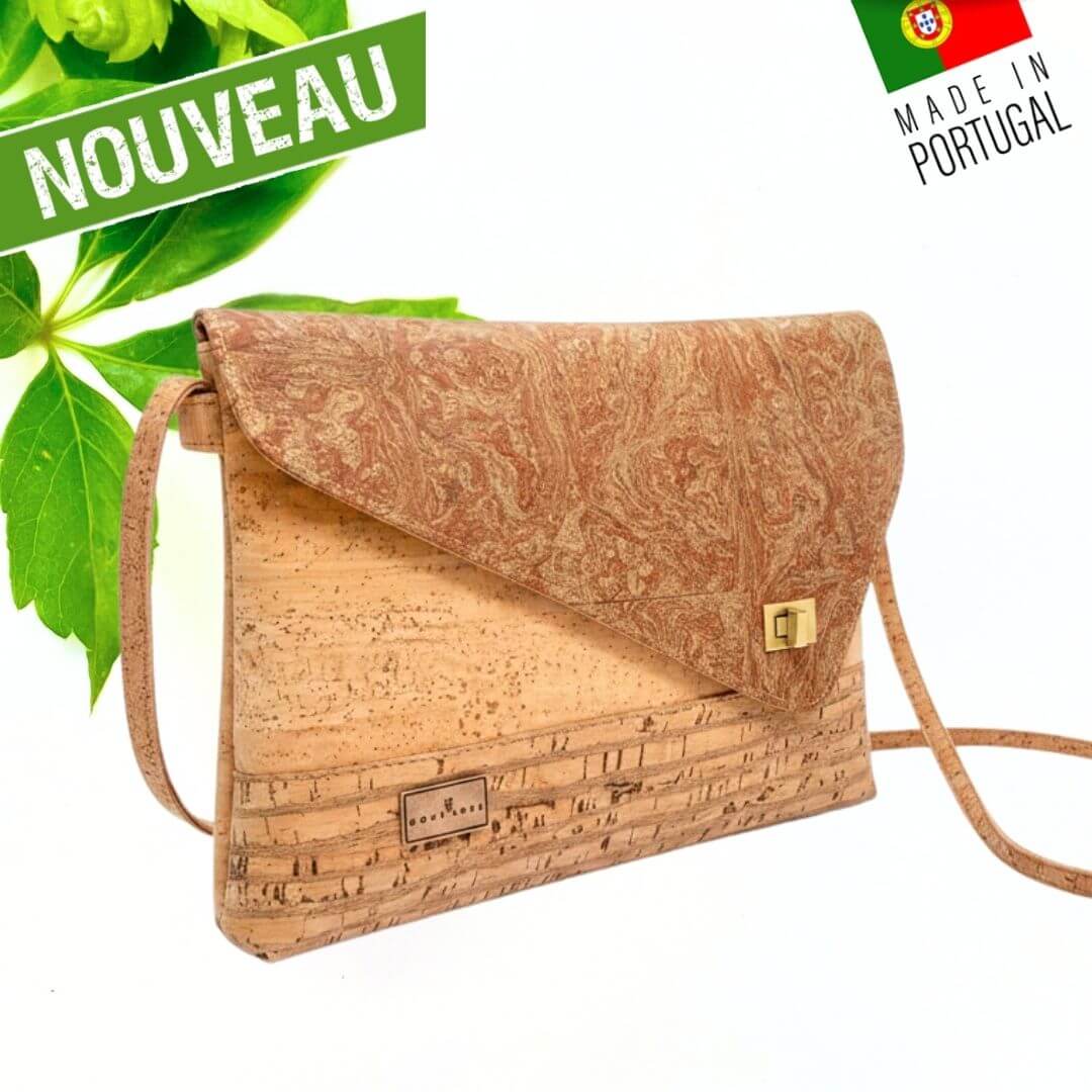 Sac bandoulière en liège "Aurore" – Pochette enveloppe, 2 coloris