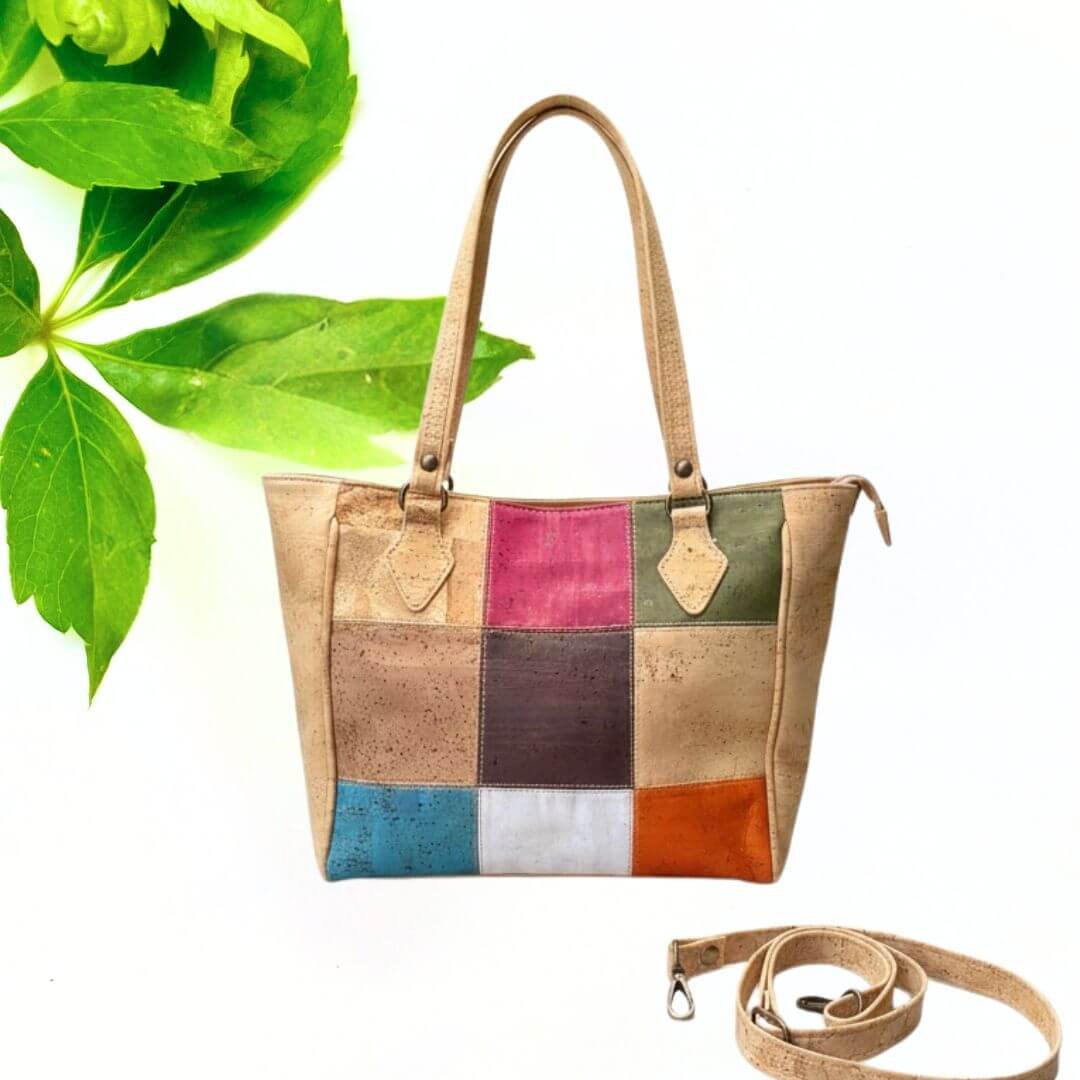 Sac à main Paleta en liège patchwork de neuf carrés colorés avec sangle bandoulière amovible