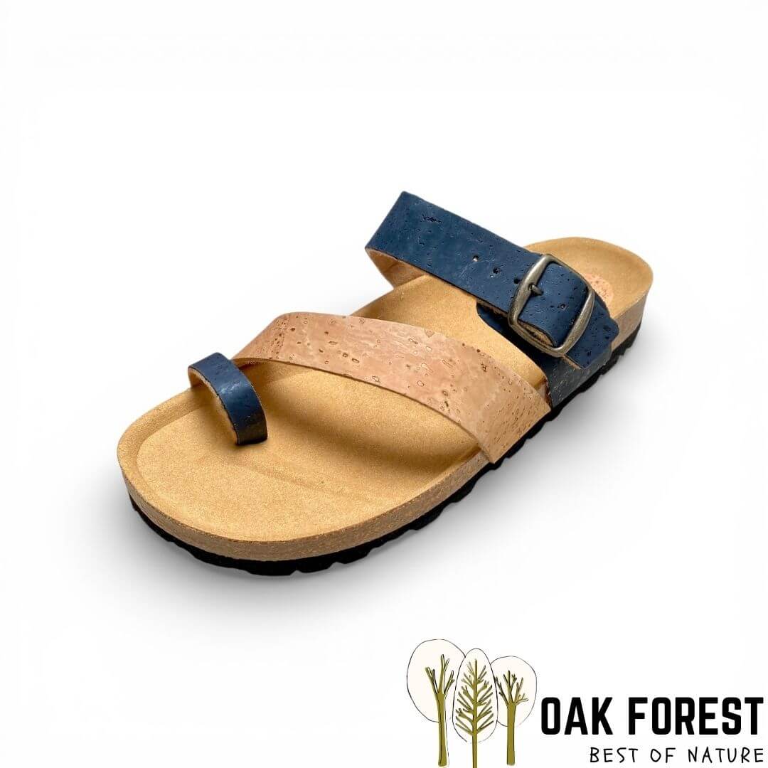 Sandales vegan mixte en liège bicolore marine et naturel modèle Indiana - Oak Forest