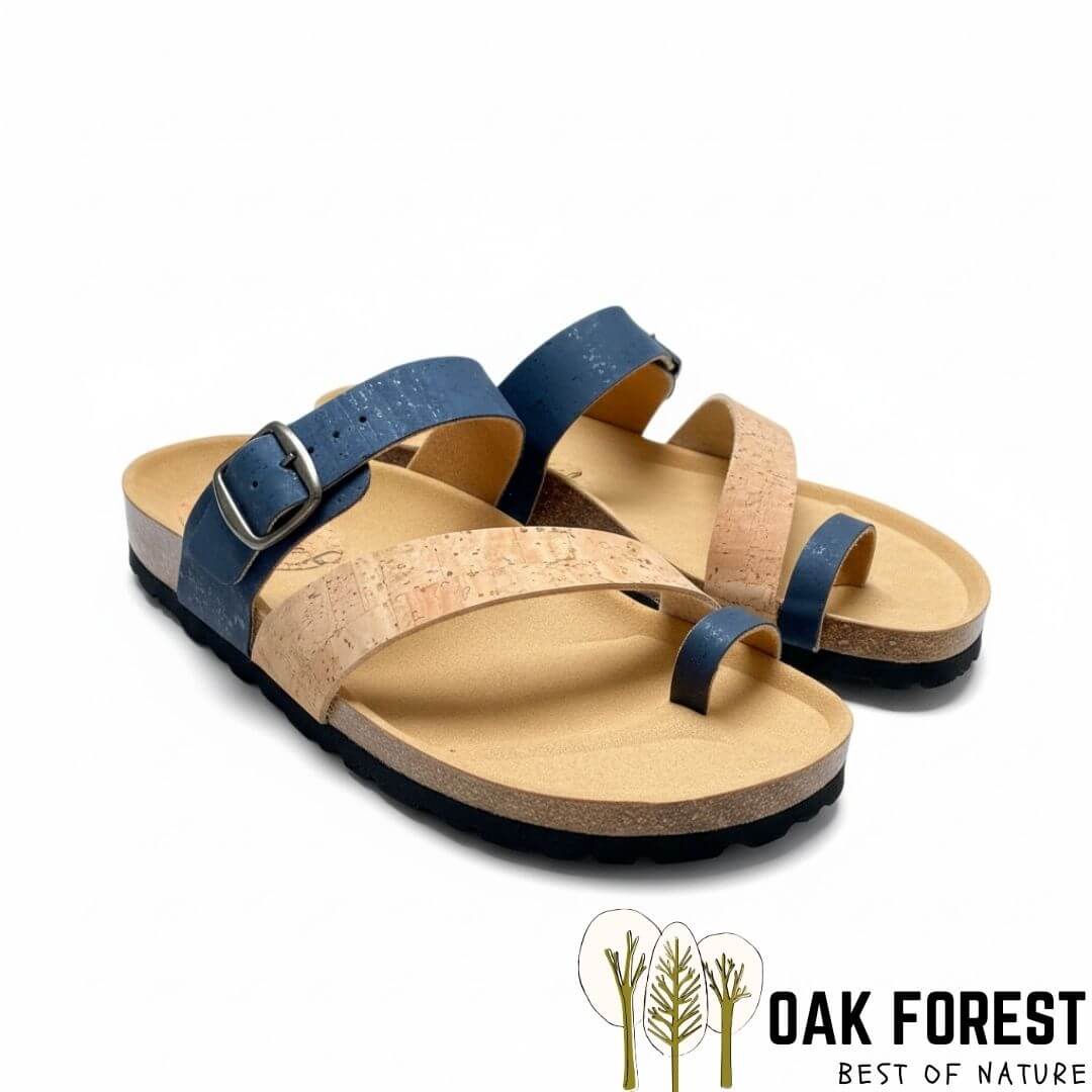 Sandales ergonomique en liège bicolore marine et naturel modèle Indiana - Oak Forest