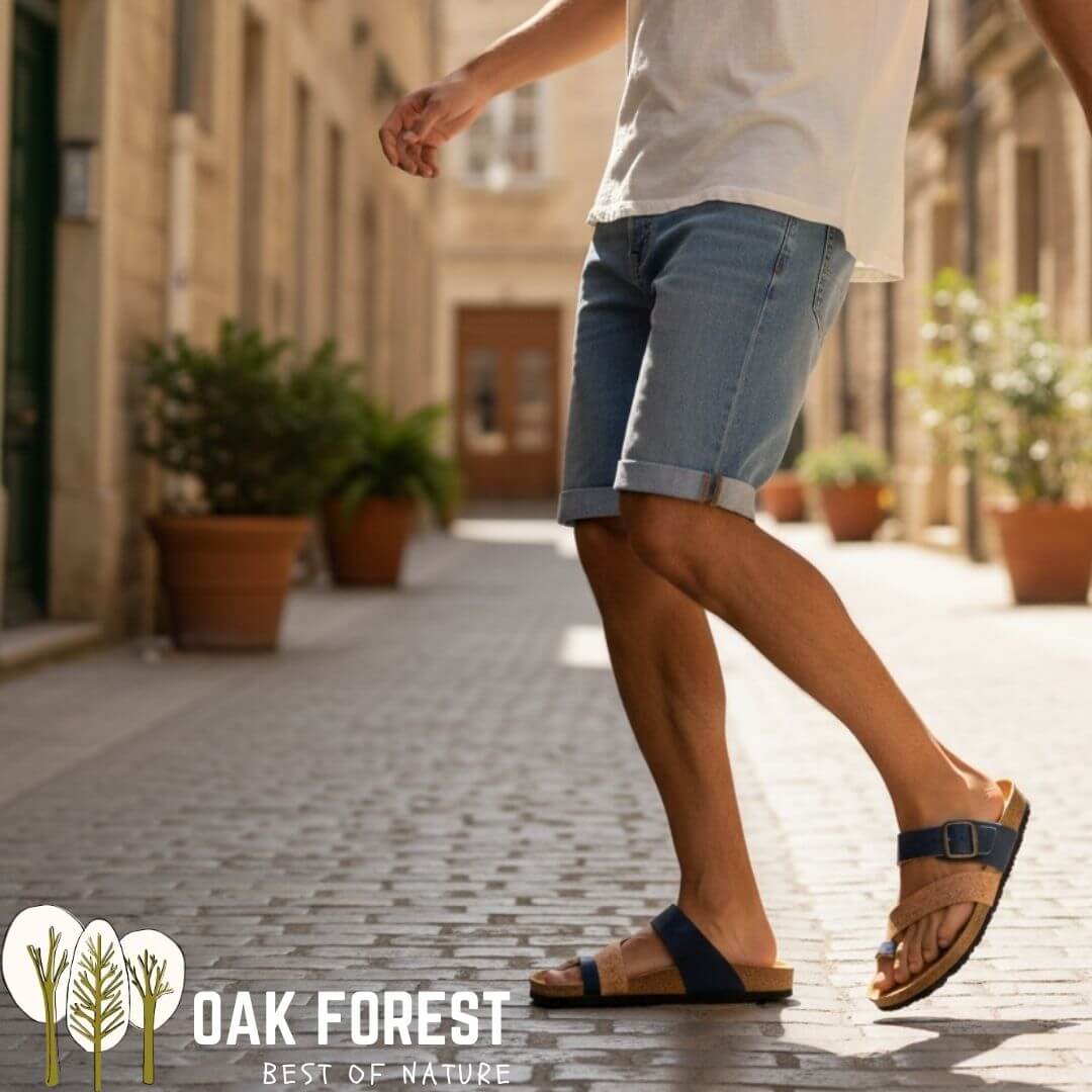 Claquettes vegan en liège bleu marine pour homme look été décontracté